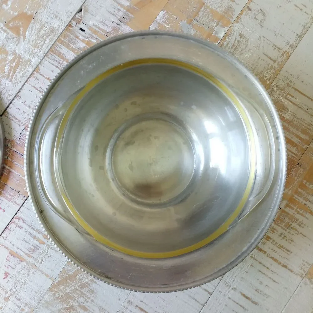 Vintage BW Buenilum Hammered Aluminum Casserole Serving Dish Pyrex Glass Insert